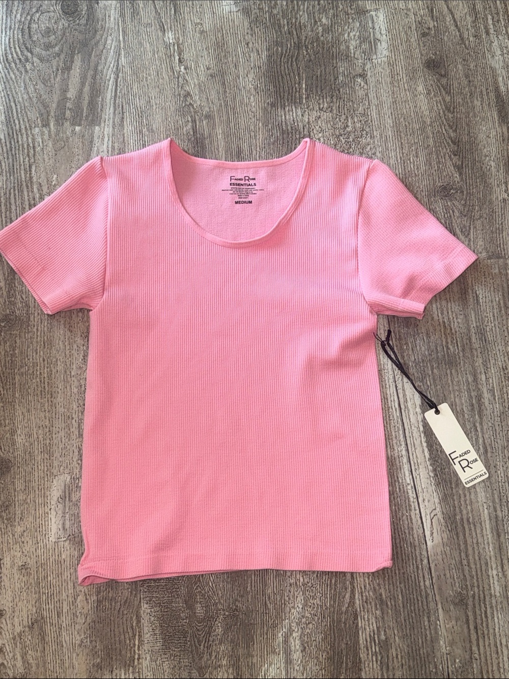 Essentials Pink Ribbed Short Sleeve Kids Tee
